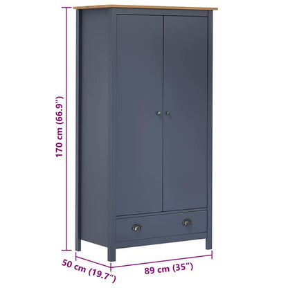 288949 vidaXL 2-Door Wardrobe "Hill" Grey 89x50x170 cm Solid Pine Wood