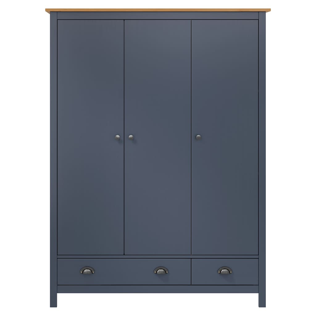 3-Door Wardrobe Hill Grey 127x50x170 cm Solid Pine Wood