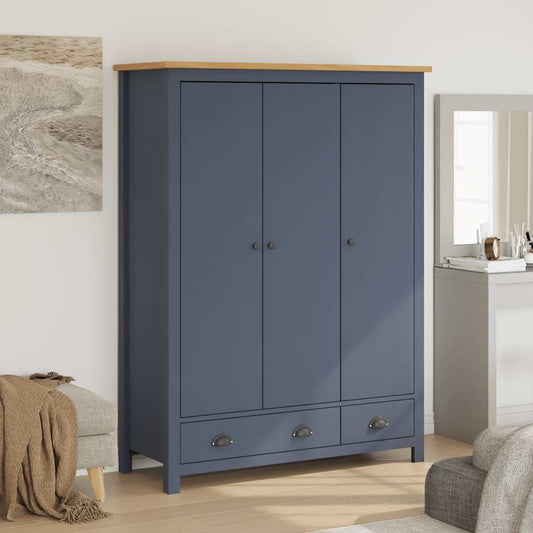 3-Door Wardrobe Hill Grey 127x50x170 cm Solid Pine Wood