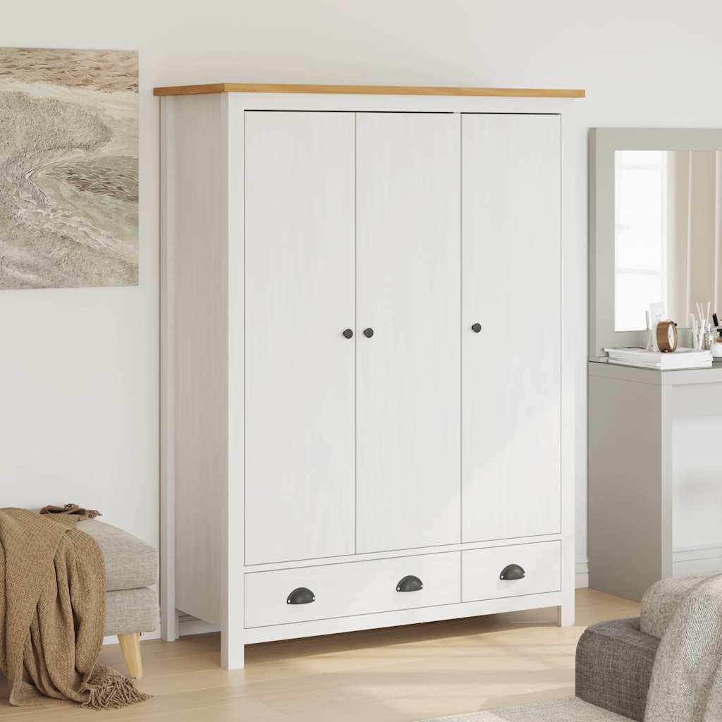 3-Door Wardrobe Hill White 127x50x170 cm Solid Pine Wood