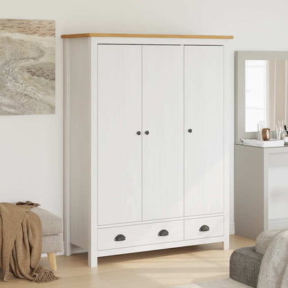 3-Door Wardrobe Hill White 127x50x170 cm Solid Pine Wood
