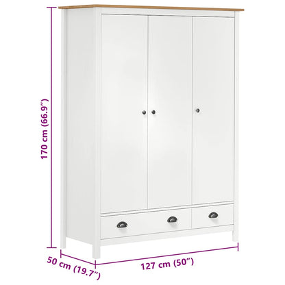3-Door Wardrobe Hill White 127x50x170 cm Solid Pine Wood