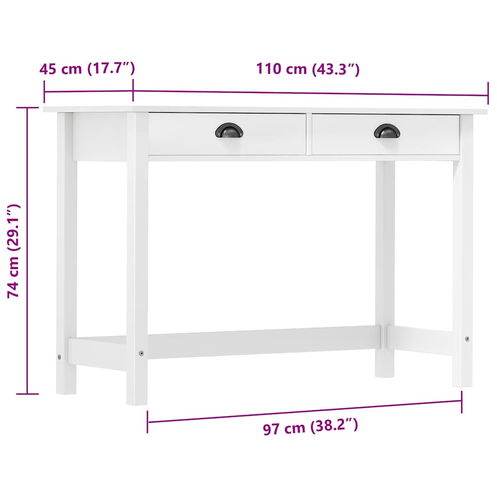 288992 vidaXL Console Table "Hill" with 2 Drawers 110x45x74 cm Solid Pine Wood