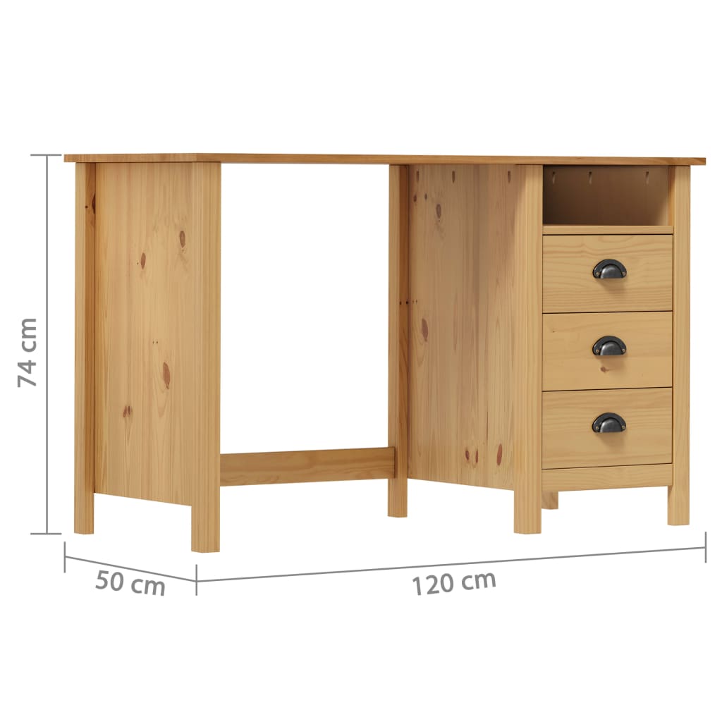 Desk Hill with 3 Drawers 120x50x74 cm Solid Pine Wood