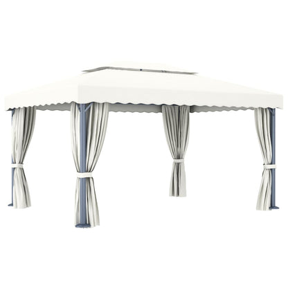 Gazebo with Curtain 4x3 m Cream White Aluminium