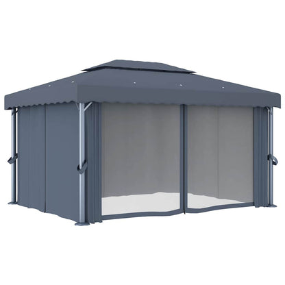 Gazebo with Curtain 4x3 m Anthracite Aluminium