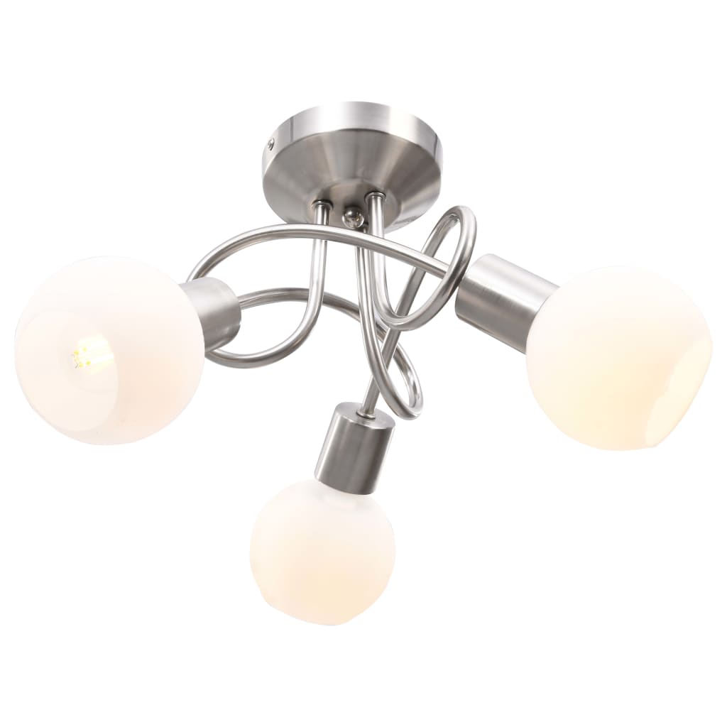 Ceiling Lamp with Ceramic Shades for 3 E14 Bulbs White Bowl viewed from the front displaying its modern design.