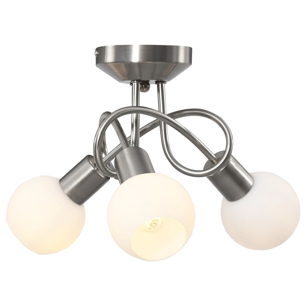 Ceiling Lamp with Ceramic Shades for 3 E14 Bulbs White Bowl mounted on a ceiling, showing its elegant contemporary style.