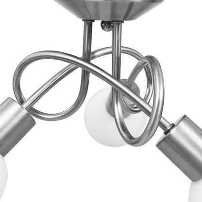 Side angle of the Ceiling Lamp with Ceramic Shades for 3 E14 Bulbs White Bowl, emphasizing the chromed plated steel tubes.