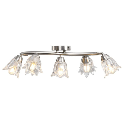 Elegant close-up view of the Ceiling Lamp with Transparent Glass Shades for 5 E14 Bulbs Tulip highlighting the satin chrome finish.