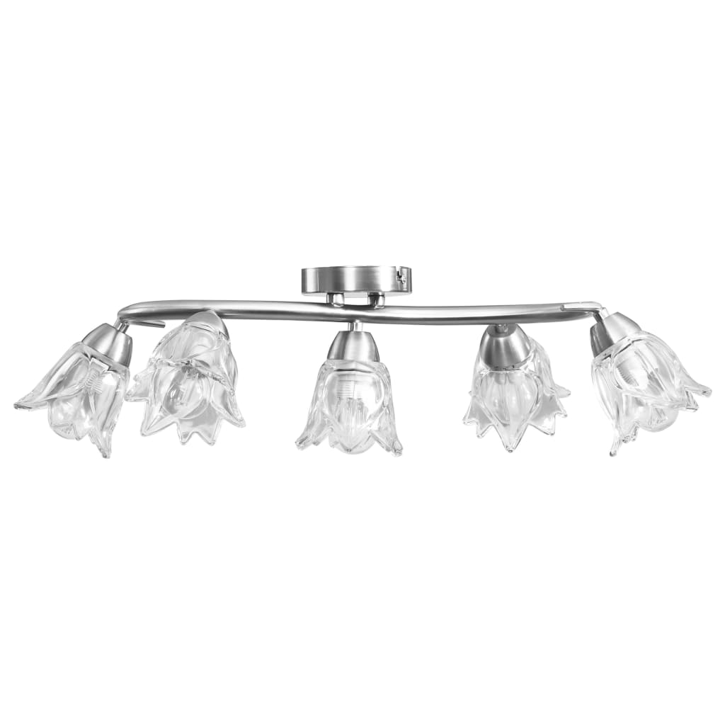Stylish Ceiling Lamp with Transparent Glass Shades for 5 E14 Bulbs Tulip mounted on a ceiling, perfect for modern interiors.