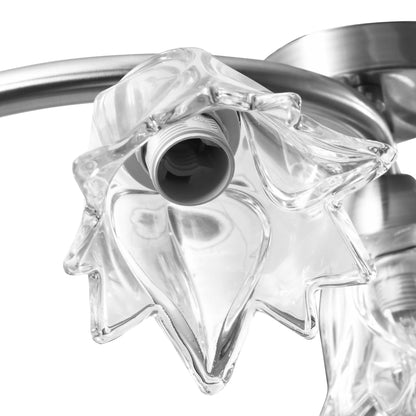 Close-up of the Ceiling Lamp with Transparent Glass Shades for 5 E14 Bulbs Tulip highlighting the intricate tulip-shaped lampshades and chromed plated steel construction.