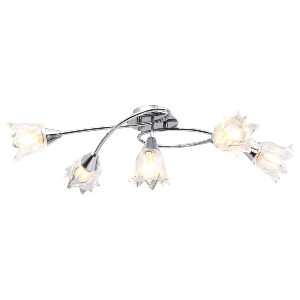 Ceiling Lamp with Transparent Glass Shades for 5 E14 Bulbs Tulip installed in a modern living room setting.