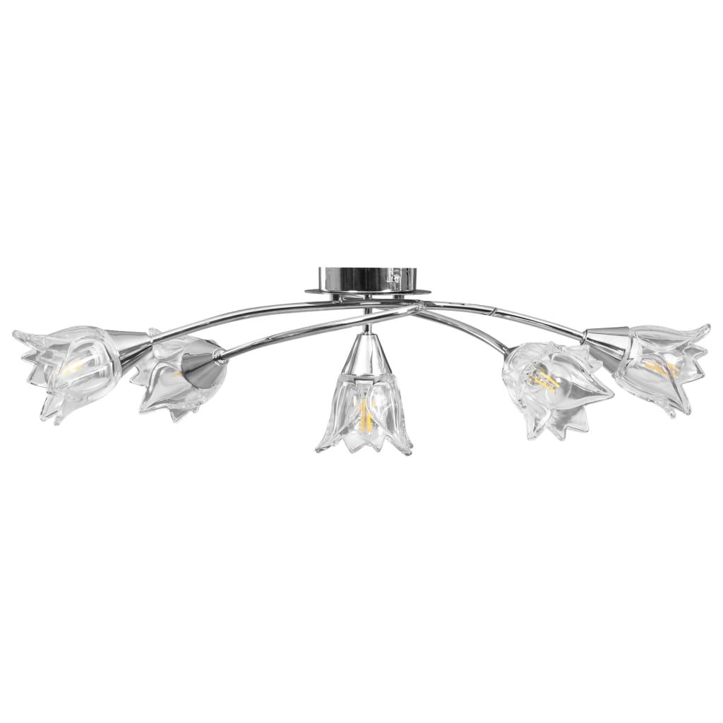 Stylish Ceiling Lamp with Transparent Glass Shades for 5 E14 Bulbs Tulip displaying its chromed plated steel design.