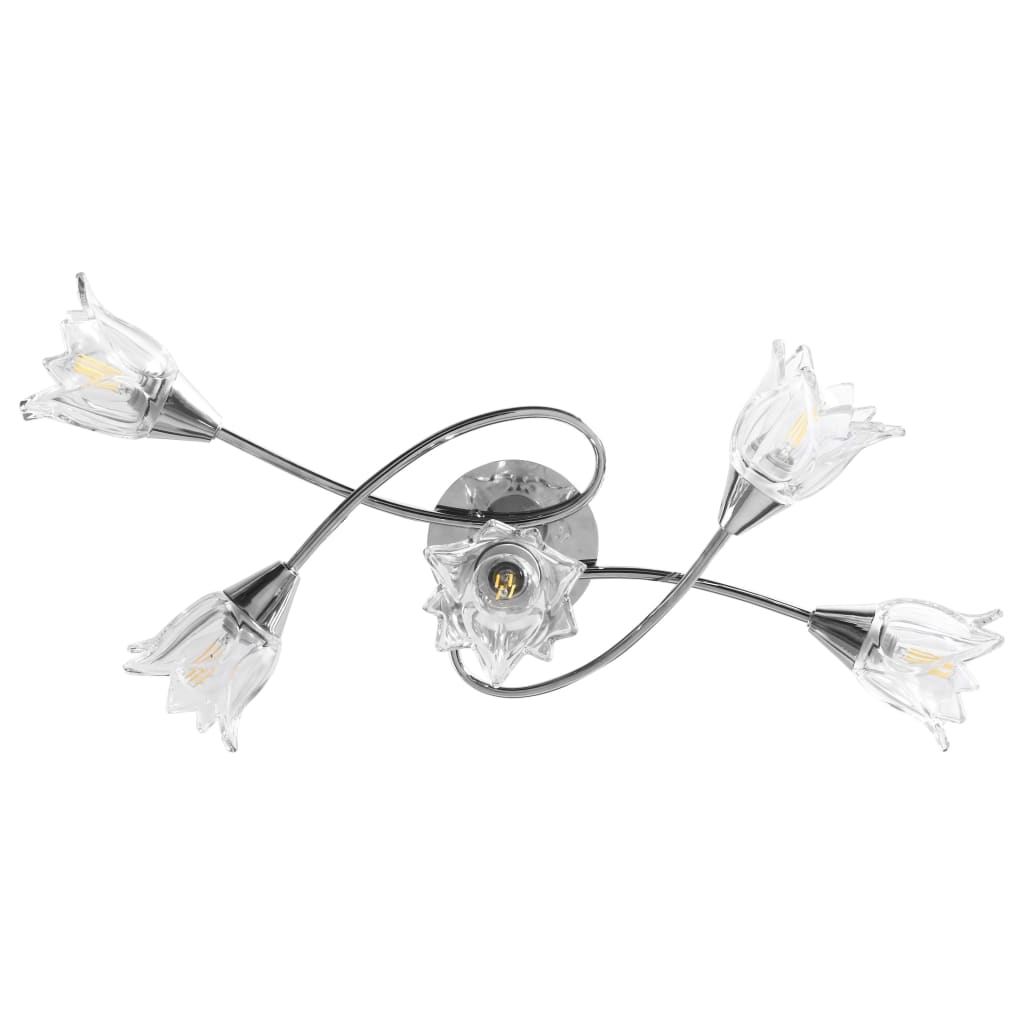 Bright and contemporary Ceiling Lamp with Transparent Glass Shades for 5 E14 Bulbs Tulip illuminating a cozy bedroom.