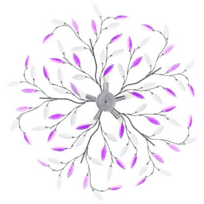 Ceiling Lamp with Acrylic Crystal Leaf Arms for 5 E14 Bulbs Purple elegantly displayed in a modern living room.