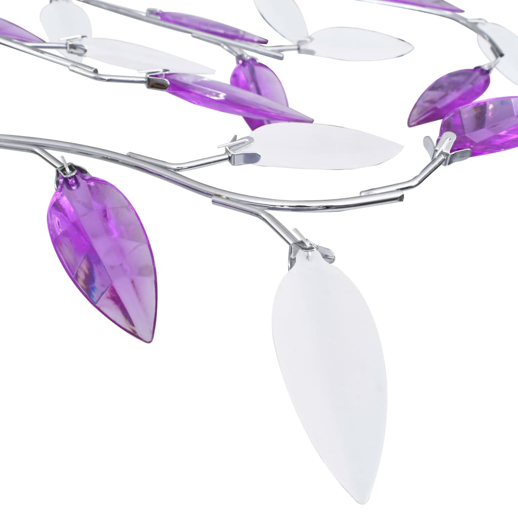 Close-up of the Ceiling Lamp with Acrylic Crystal Leaf Arms for 5 E14 Bulbs Purple showcasing its intricate leaf design and chrome finish.