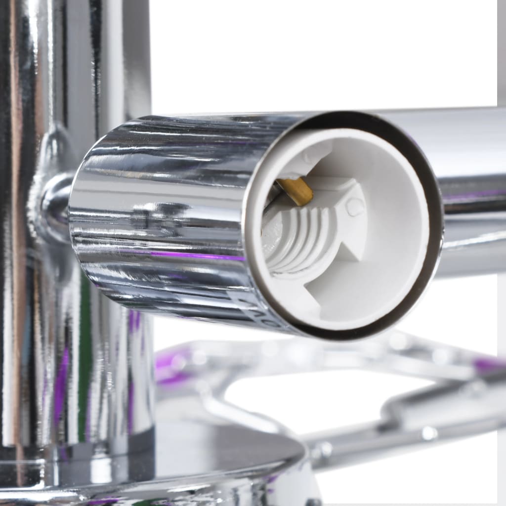 The stylish Ceiling Lamp with Acrylic Crystal Leaf Arms for 5 E14 Bulbs Purple illuminating a beautiful bedroom setting.