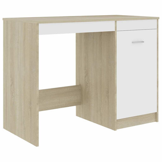801801 vidaXL Desk White and Sonoma Oak 100x50x76 cm Engineered Wood