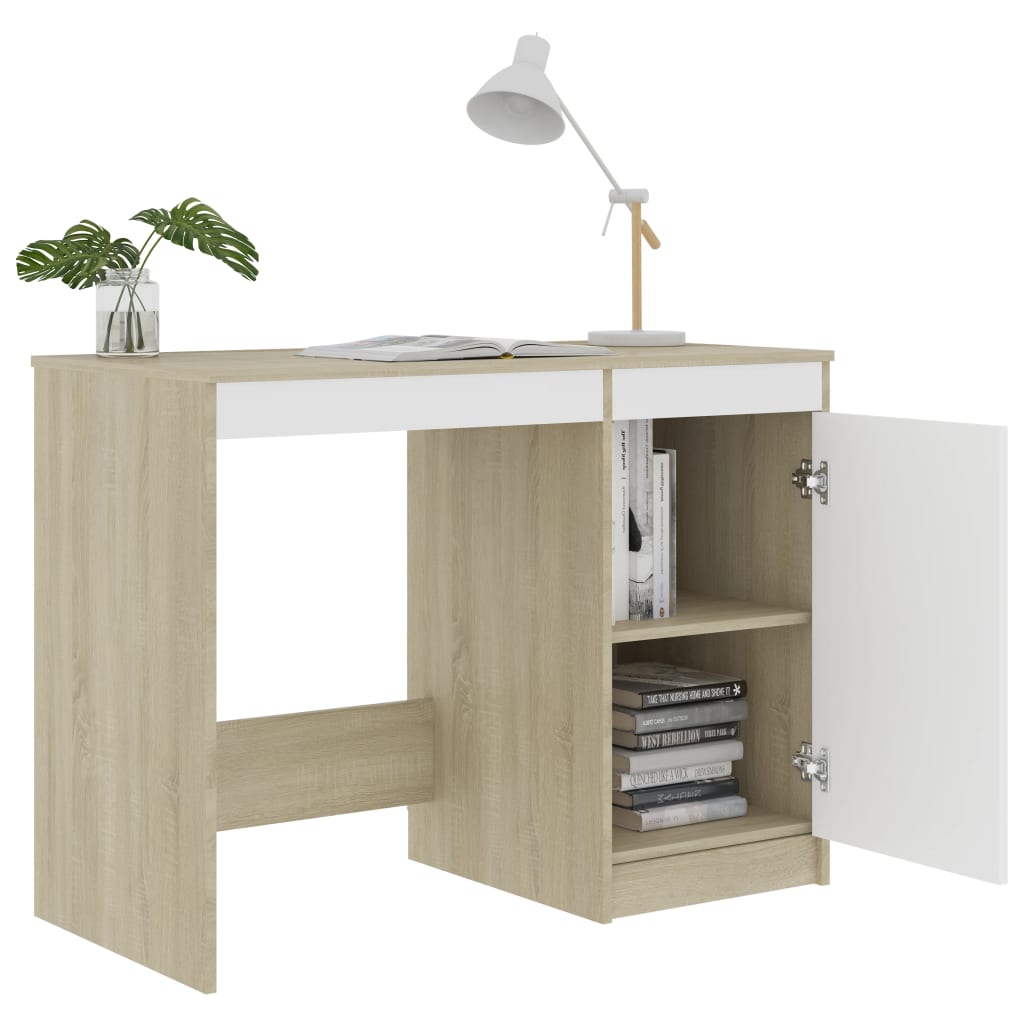 Desk White and Sonoma Oak 100x50x76 cm Engineered Wood