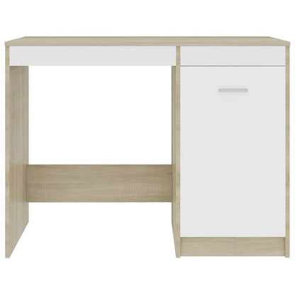 801801 vidaXL Desk White and Sonoma Oak 100x50x76 cm Engineered Wood