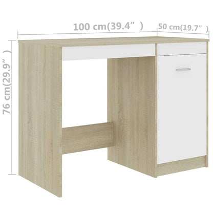 801801 vidaXL Desk White and Sonoma Oak 100x50x76 cm Engineered Wood