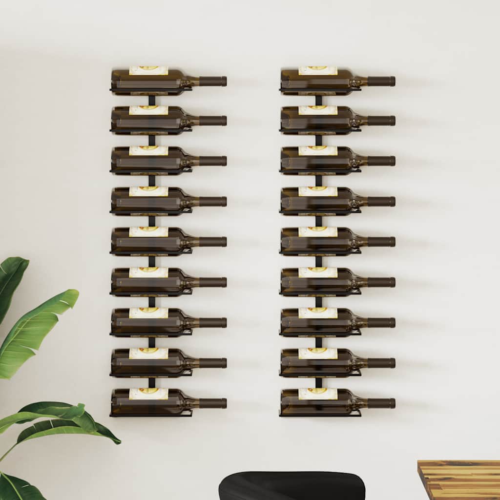 Wall-mounted Wine Racks for 18 Bottles 2 pcs Black Iron