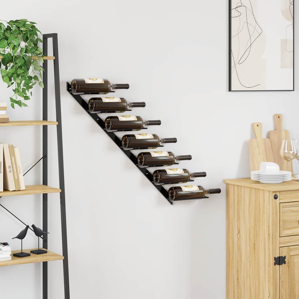 Wall-mounted Wine Rack for 7 Bottles Black Metal