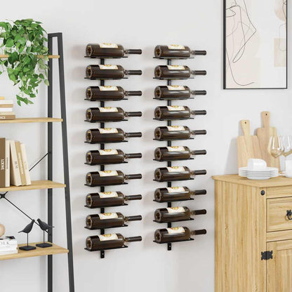Wall-mounted Wine Racks for 20 Bottles 2 pcs Black Metal