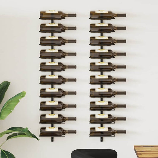 Wall-mounted Wine Racks for 20 Bottles 2 pcs Black Metal