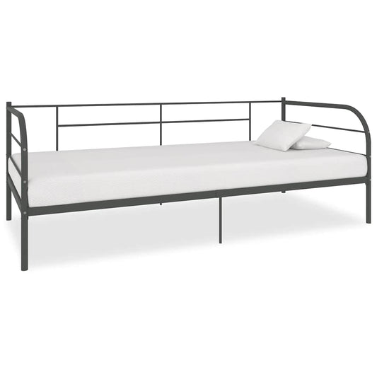 DayBed Frame without Mattress Grey Metal 90x200 cm
