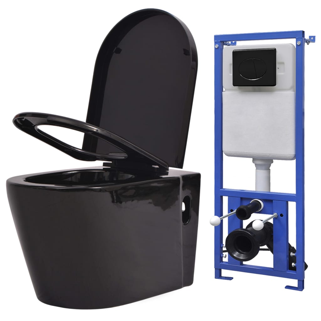 Wall Hung Toilet with Concealed Cistern Ceramic Black