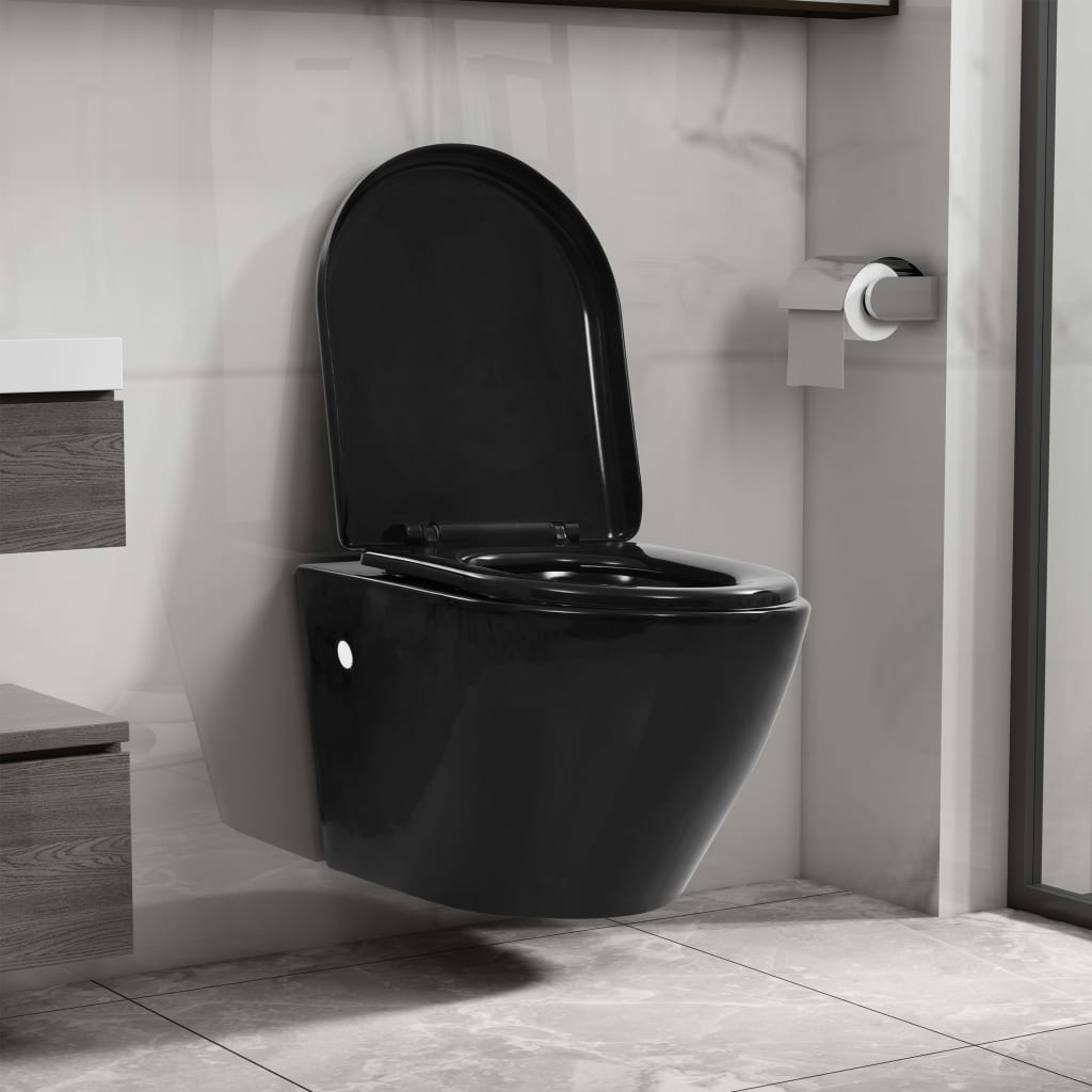Wall Hung Toilet with Concealed Cistern Ceramic Black