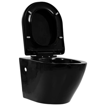 Wall Hung Toilet with Concealed Cistern Ceramic Black