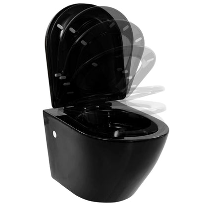 Wall Hung Toilet with Concealed Cistern Ceramic Black