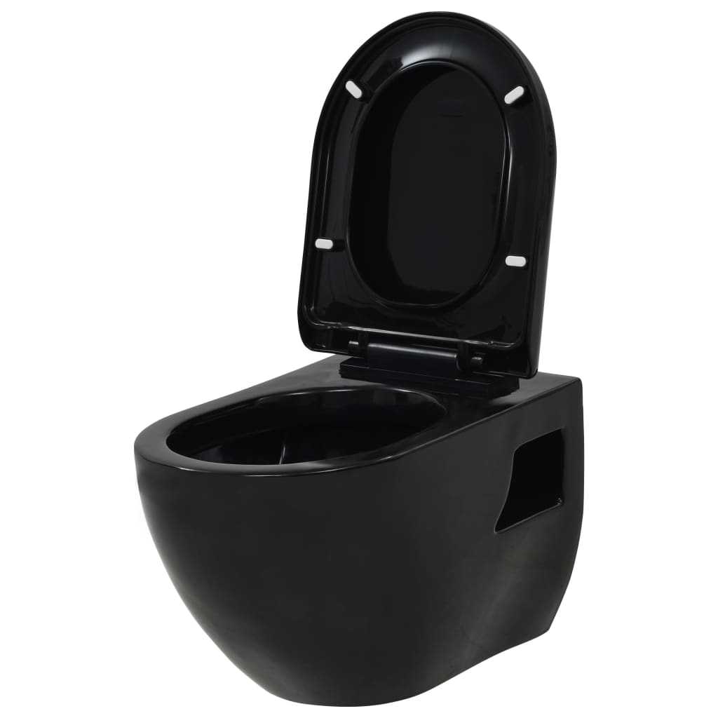 Wall-Hung Toilet with Concealed Cistern Ceramic Black