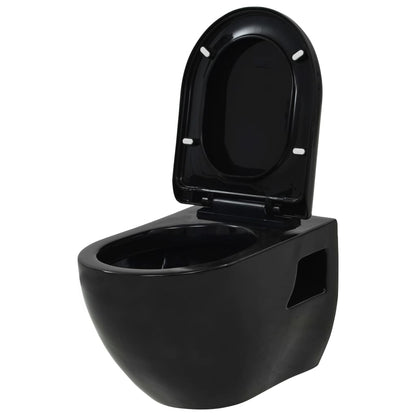 Wall-Hung Toilet with Concealed Cistern Ceramic Black