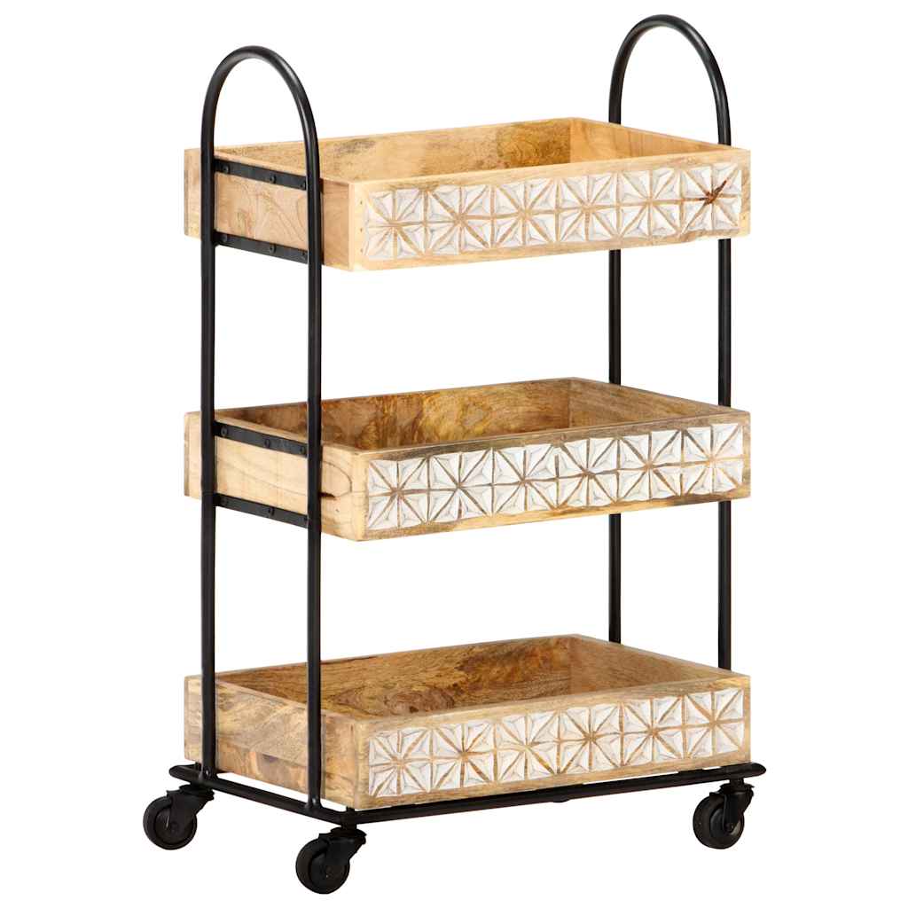 289093 vidaXL 3-Tier Kitchen Trolley 46x30x76 cm Solid Mango Wood