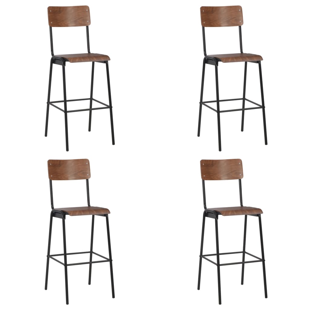 Bar Chairs 4 pcs Solid Plywood Steel - Stylish black bar chair set with powder-coated steel legs.