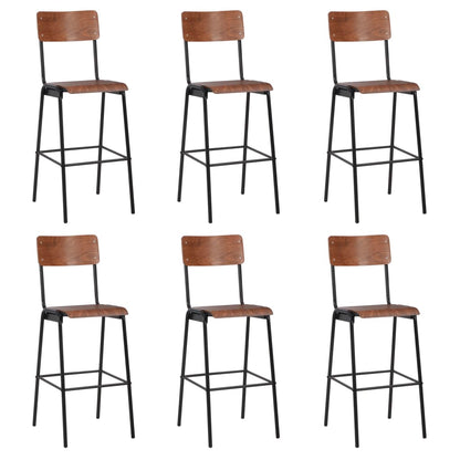 Set of 6 bar chairs featuring solid plywood seats and powder-coated steel legs, perfect for enhancing any dining room or kitchen.