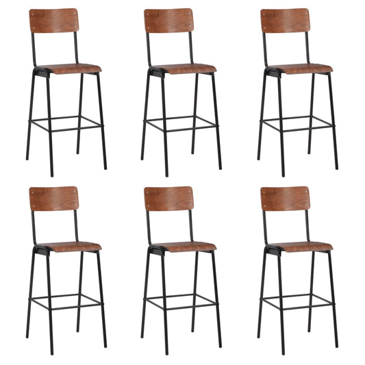Bar Chairs 6 pcs Solid Plywood Steel