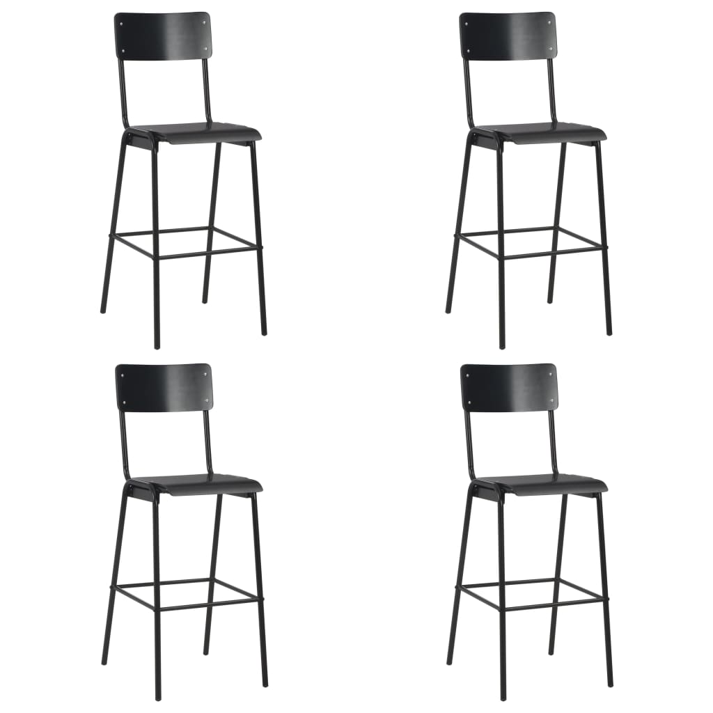 Bar Chairs 4 pcs Black Solid Plywood Steel set showcasing elegant design, perfect for dining rooms or kitchens.
