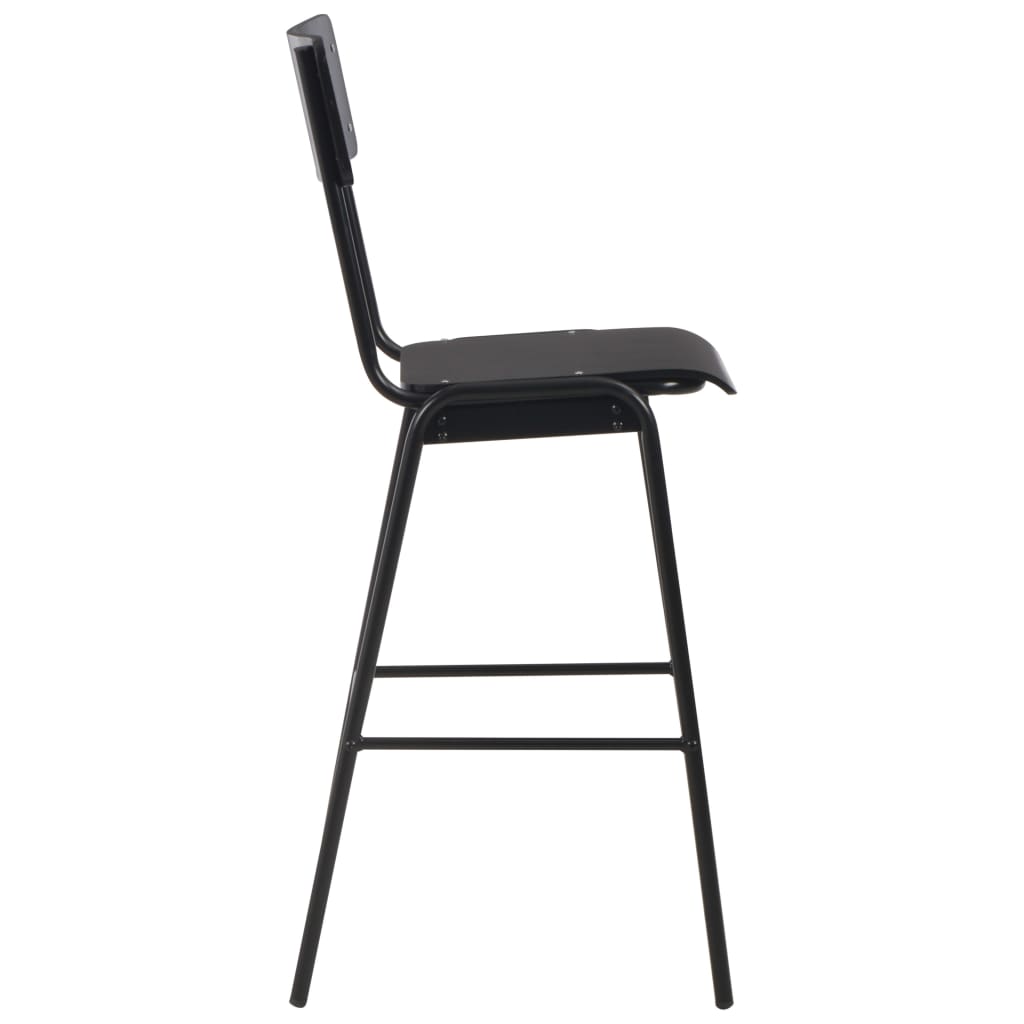 Elegant black bar chairs made of solid plywood and powder-coated steel for dining room or kitchen.