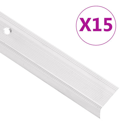 Stair Nosings in L-shape 15 pcs Aluminium 100 cm Silver