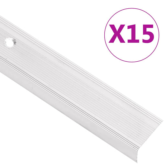 Stair Nosings in L-shape 15 pcs Aluminium 100 cm Silver