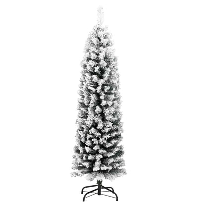 Slim Artificial Christmas Tree with Flocked Snow Green 150 cm PVC