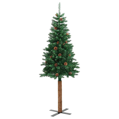 Slim Christmas Tree with Real Wood and Cones Green 150 cm PVC