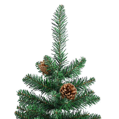 Slim Christmas Tree with Real Wood and Cones Green 180 cm PVC