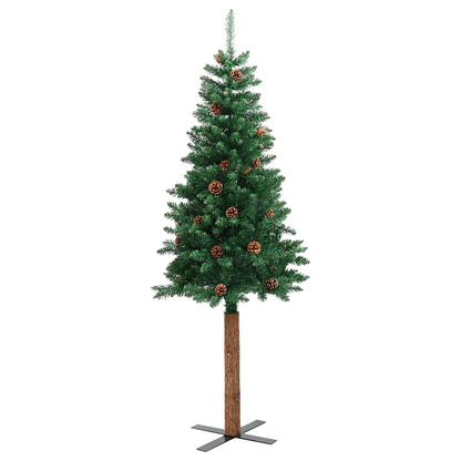 Slim Christmas Tree with Real Wood and Cones Green 210 cm PVC