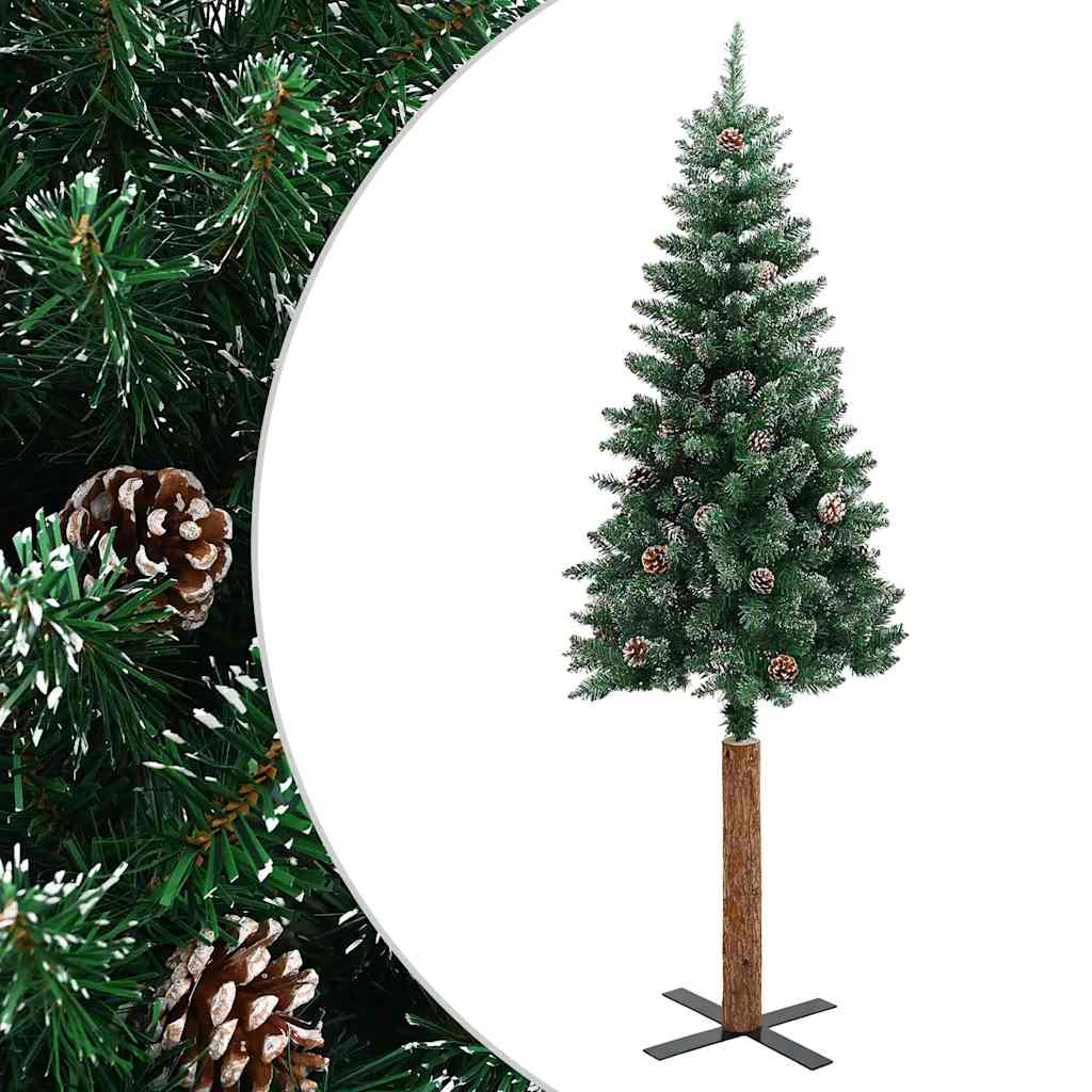 Slim Christmas Tree with Real Wood and White Snow Green 150 cm